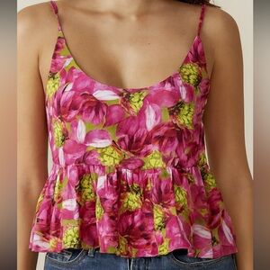 FARM Rio Floral Pink Ruffle Crop Babydoll Tank Top